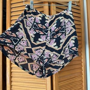 Shona Joy 100% Silk Navy and Pink Patterned High Waist Shorts